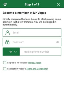 Mr Vegas Registration Step 2