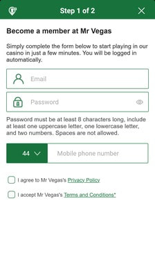 Mr Vegas Registration Step 3