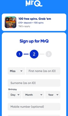 MrQ Registration Step 2