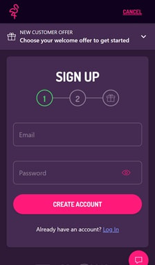 Pink Casino Registration Step 1