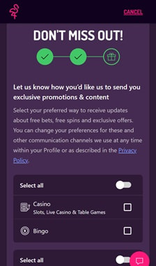 Pink Casino Registration Step 3