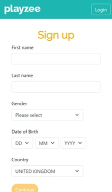 Playzee Registration Step 1