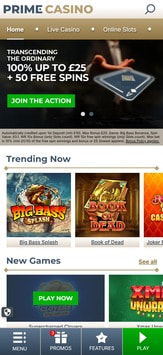 Prime Casino Mobile View
