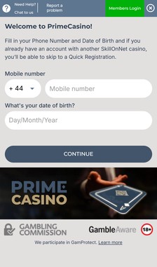 Prime Casino Registration Step 2