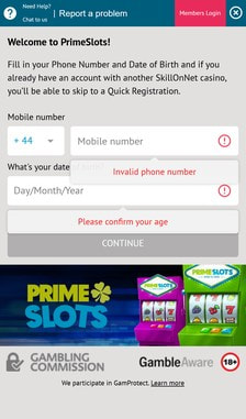 Prime Slots Registration Step 2
