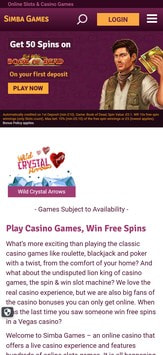 Simba Games Mobile View