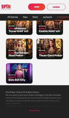Spin Casino Poker Overview