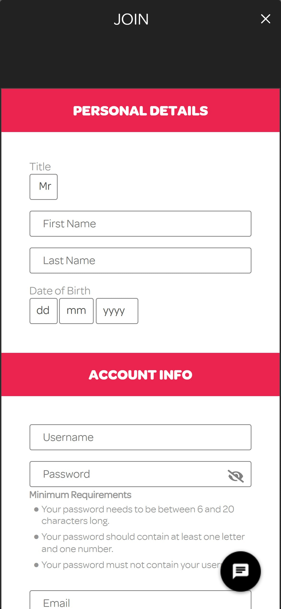 Spin Casino Registration Step 2