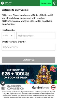 Swift Casino Registration Step 2