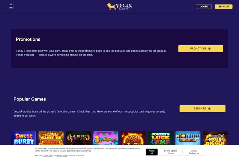 Vegas Paradise Main Page