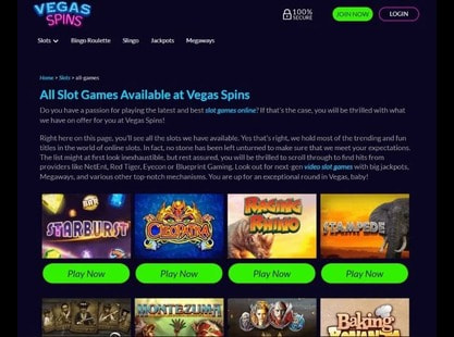 Vegas Spins Casino Desktop View