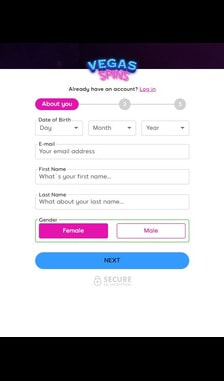 Vegas Spins Casino Registration Step 1