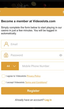 Videoslots Registration Step 1