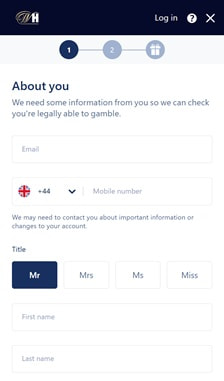 William Hill Registration Step 1