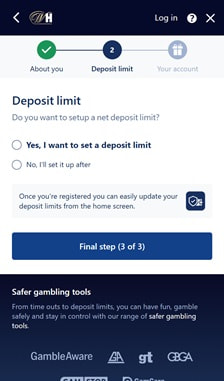 William Hill Registration Step 2