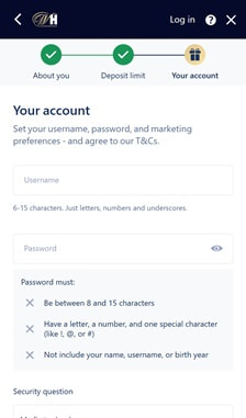 William Hill Registration Step 3