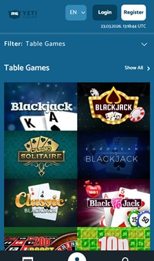Yeti Casino Games Overview