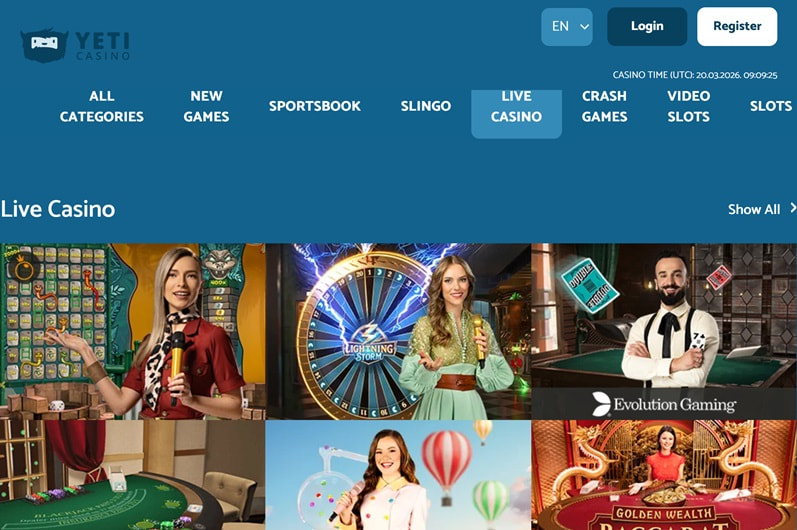 Yeti Casino Main Page
