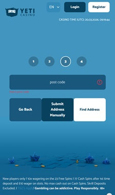 Yeti Casino Registration Step 3
