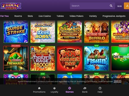 Zodiac Casino Desktop View