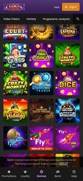 Zodiac Casino Mobile View