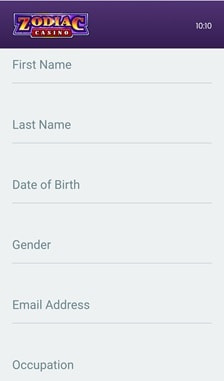 Zodiac Casino Registration Step 1