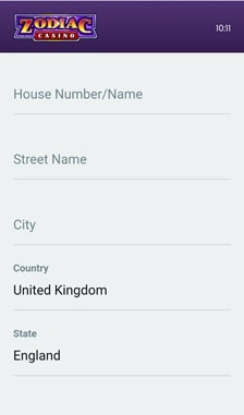Zodiac Casino Registration Step 2