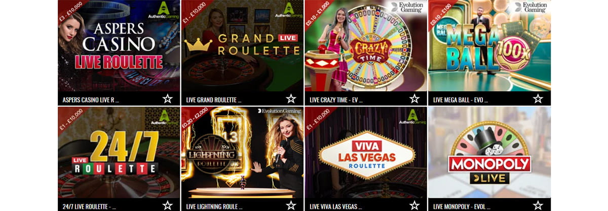 The Table Games Catalogue at Aspers Casino Online