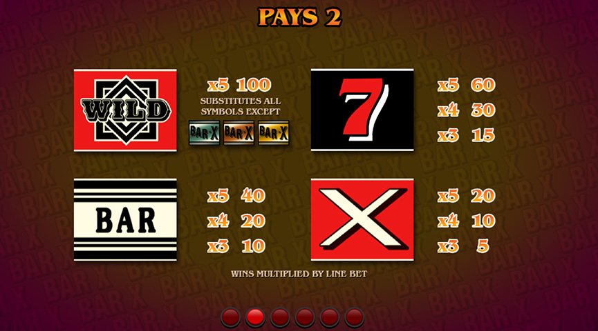 Paytable for Bar-X Colossal