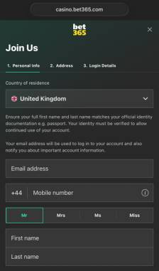 bet365 Registration Step 1