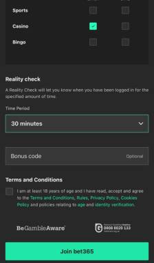 bet365 Registration Step 3