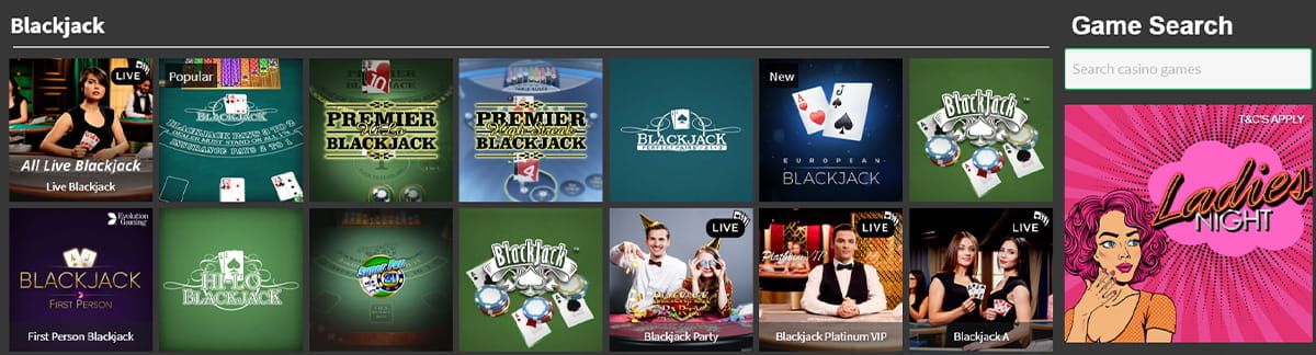 Blackjack Section by QuinnBet Casino