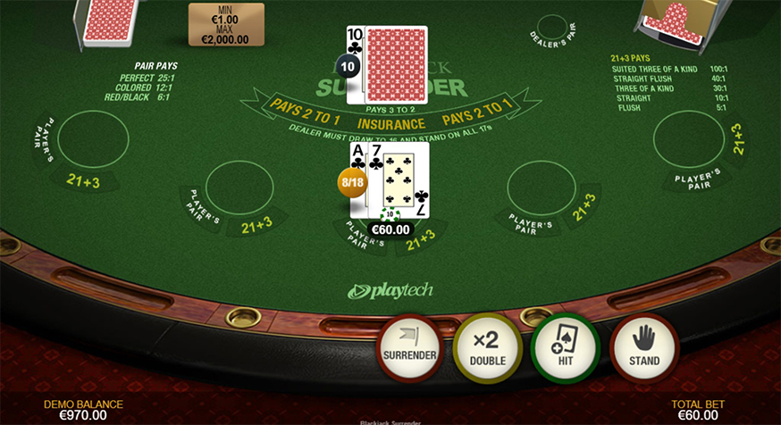 Blackjack Surrender gameplay screenshot