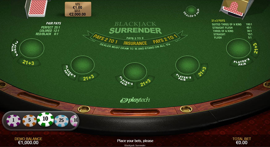 Blackjack Surrender table view