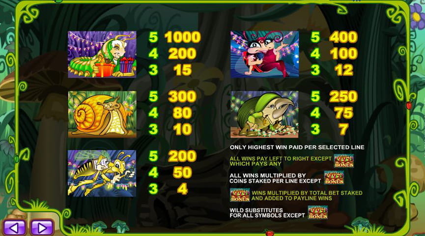 Screenshot of the Paytable of Cashapillar Slot