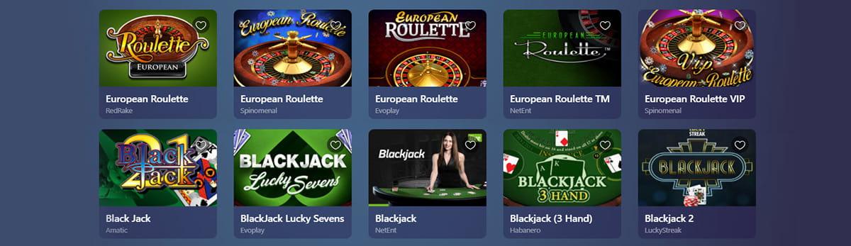 Table Games Catalogue in Casinoin online Canada