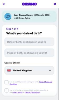 Casumo Registration Step 4