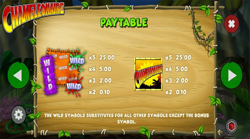 The Paytable of Chameleonaire Online Slot