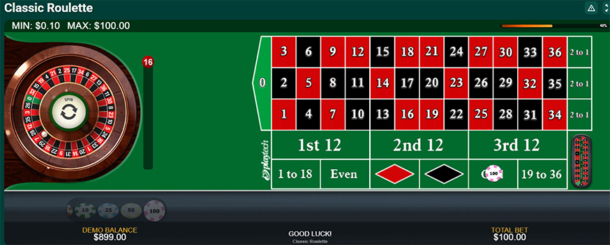Classic Roulette gameplay screenshot