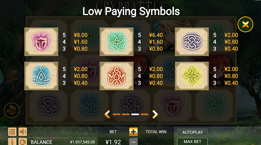 Screenshot of the Paytable of CrypBattle Slot