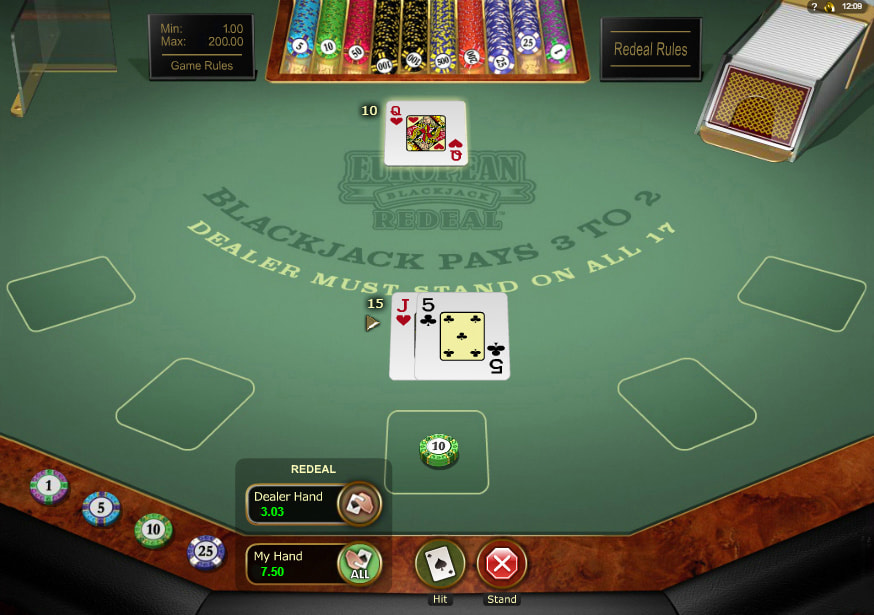 European Blackjack Redeal Gold table view