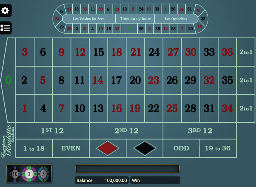 European Roulette Gold table view