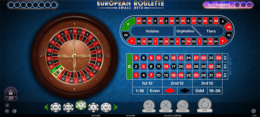 European Roulette Small Bets table view