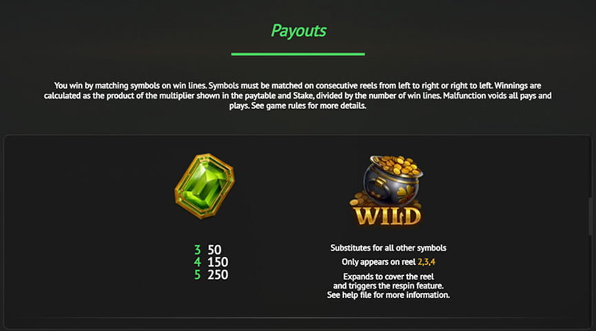 The Paytable of Fields of Clover Online Slot
