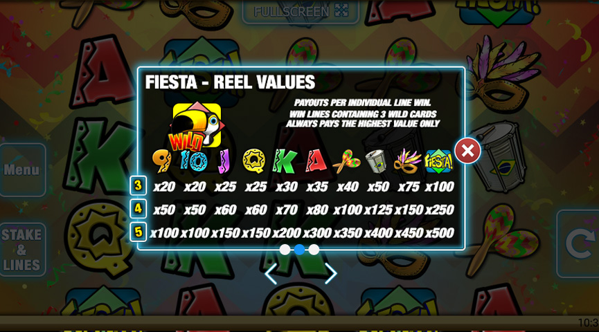 Paytable of Fiesta Slot