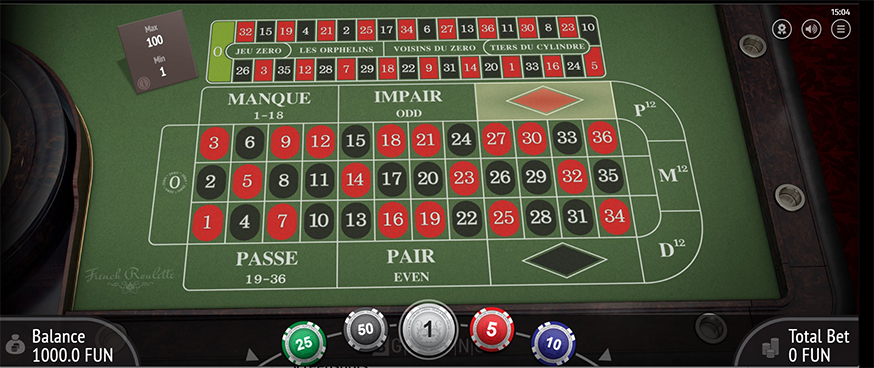 French Roulette table view