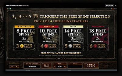 Free Spins Round at Game of Thrones Online Slot