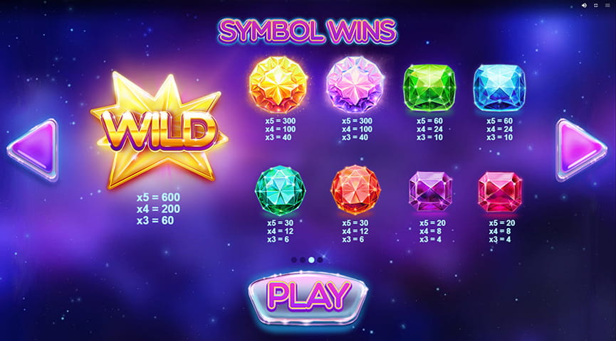 Paytable of Gems Gone Wild Power Reels Slot