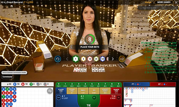 Live dealer Baccarat online casino game with betting options