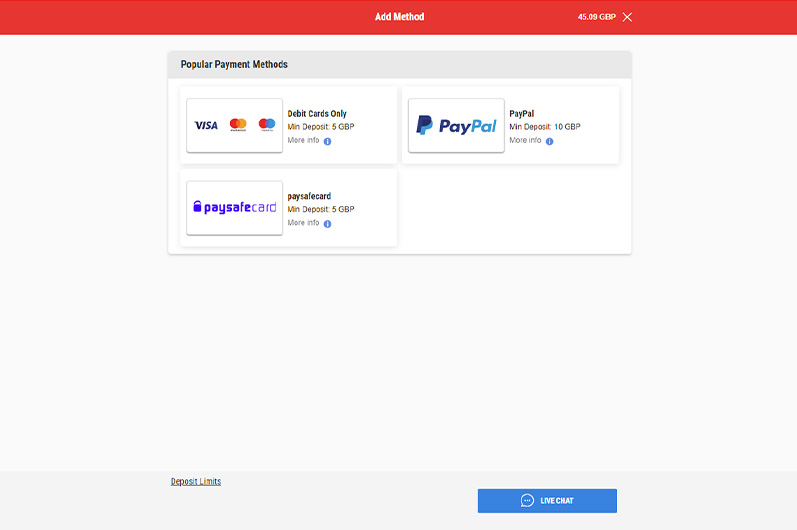 Page Showing the Withdrawal Methods